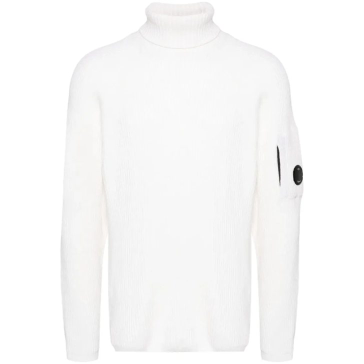 CP Company Lens Roll Neck Jumper White Pullover