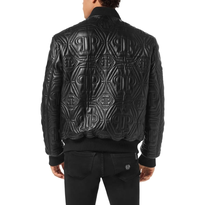 Philipp Plein Lederjacke Leder-Bomber Monogram schwarz(Image 2)