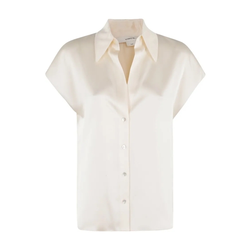 Vince Blusen Silk Chiffon Blouse With Ruched Back Detail Neutrals