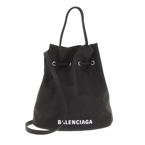 Balenciaga Small Wheel Drawstring Bucket Bag Black/White Bucket Bag