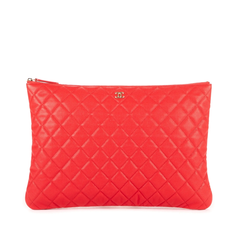 Chanel Crossbody Bag Logo Zip Clutch rot