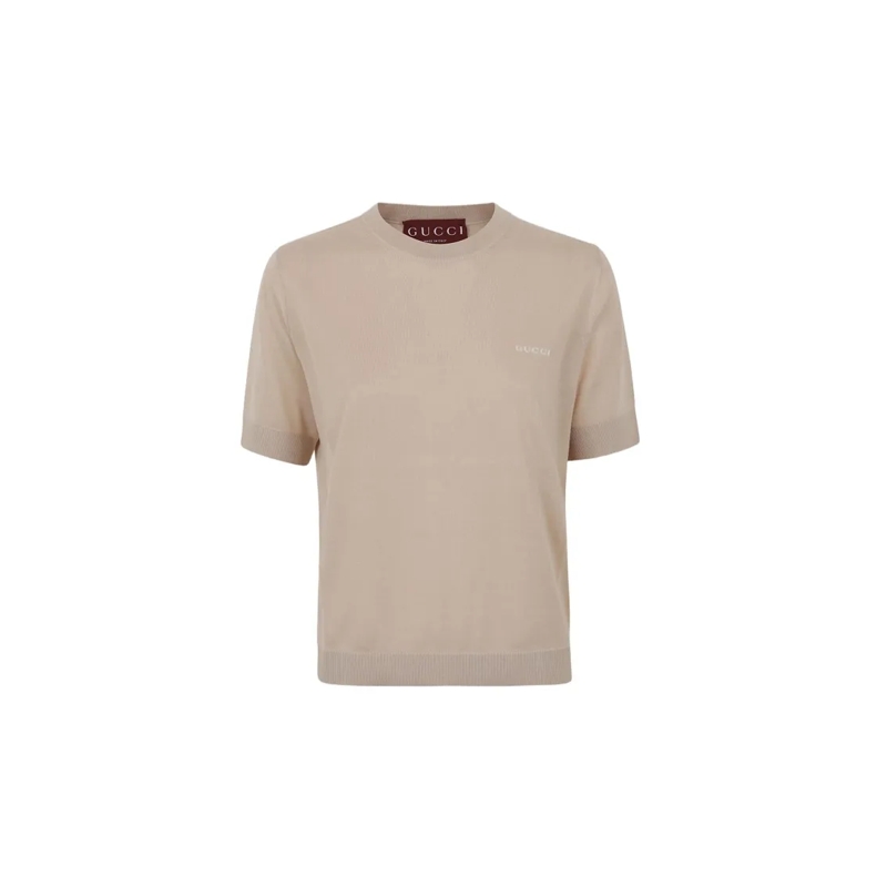 Gucci T-Shirt Cropped Top In Cashmere-Silk Blend Neutrals