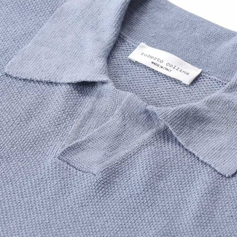 Roberto Collina Polo Poloshirt aus Leinen blau(Image 3)