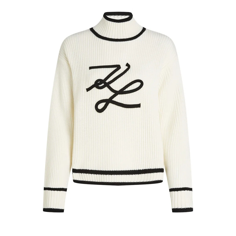 Karl Lagerfeld Gestricktes Oberteil Rollkragenpullover mit KARL-Autogramm weiss