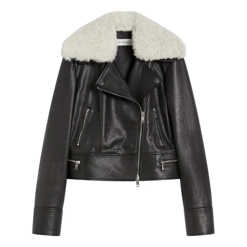 Max Mara Veste en cuir Cropped Black Goat Leather Jacket Black
