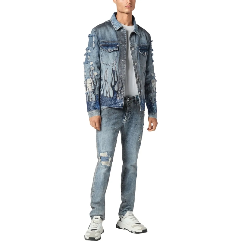 Philipp Plein Jeansjacke Jeansjacke Flame Mit Schmucksteinen grau(Image 4)