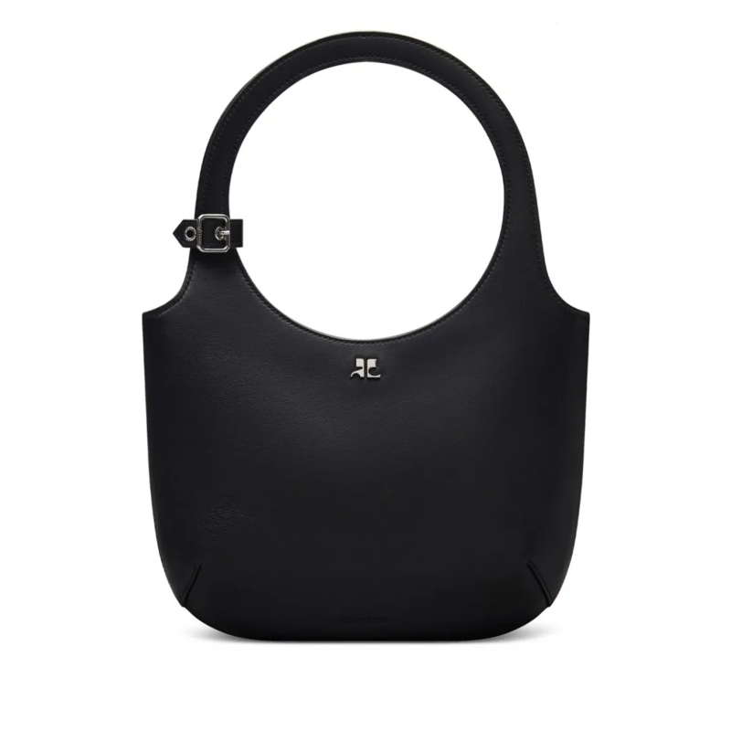 Courrèges Schultertasche Grained Black Calf Leather Handbag Black