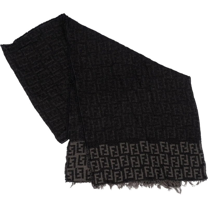 Fendi Écharpe en laine Fendi Monogram FF Logo Lanan Wool Schal Scarf schwarz