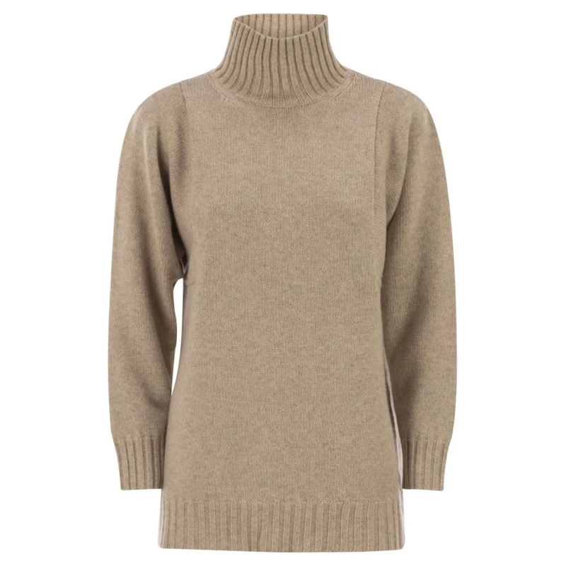 Max Mara Trui met col Aceti Oversized Cashmere Turtleneck Neutrals