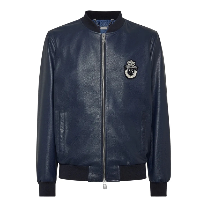 BILLIONAIRE Lederjacke Leder-Bomber dunkel-blau