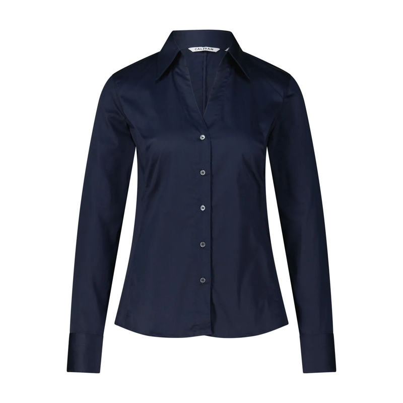 CALIBAN Bluse Bluse mit V-Ausschnitt blau