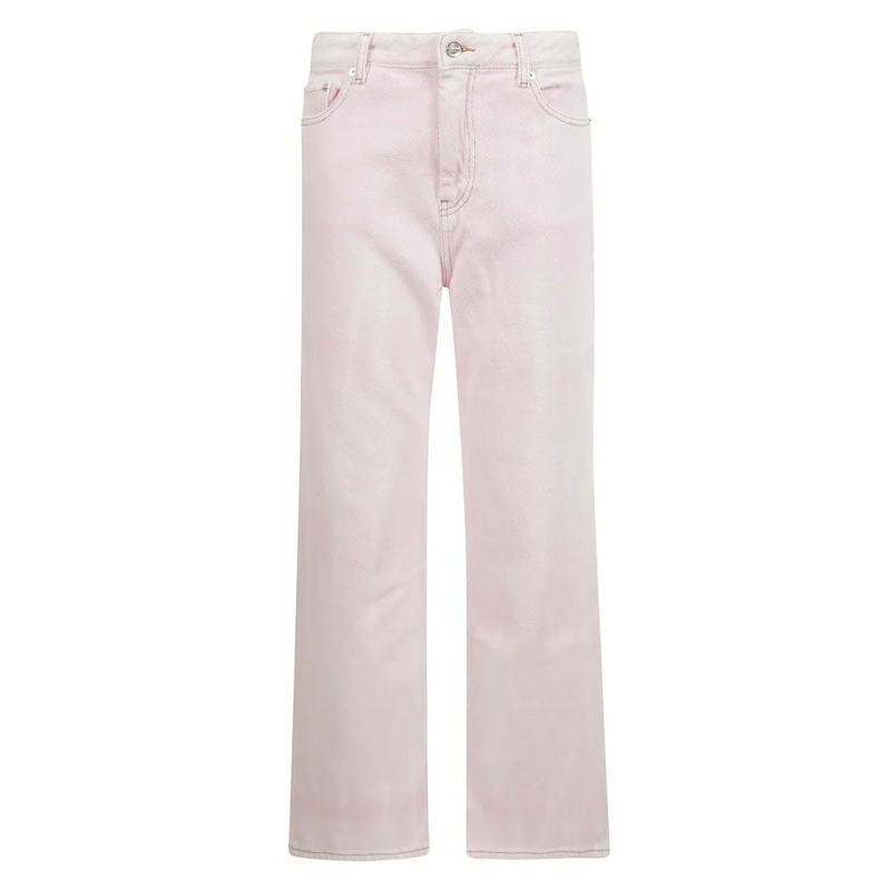GANNI Jeans Washed Denim Jeans With Logo Patch White