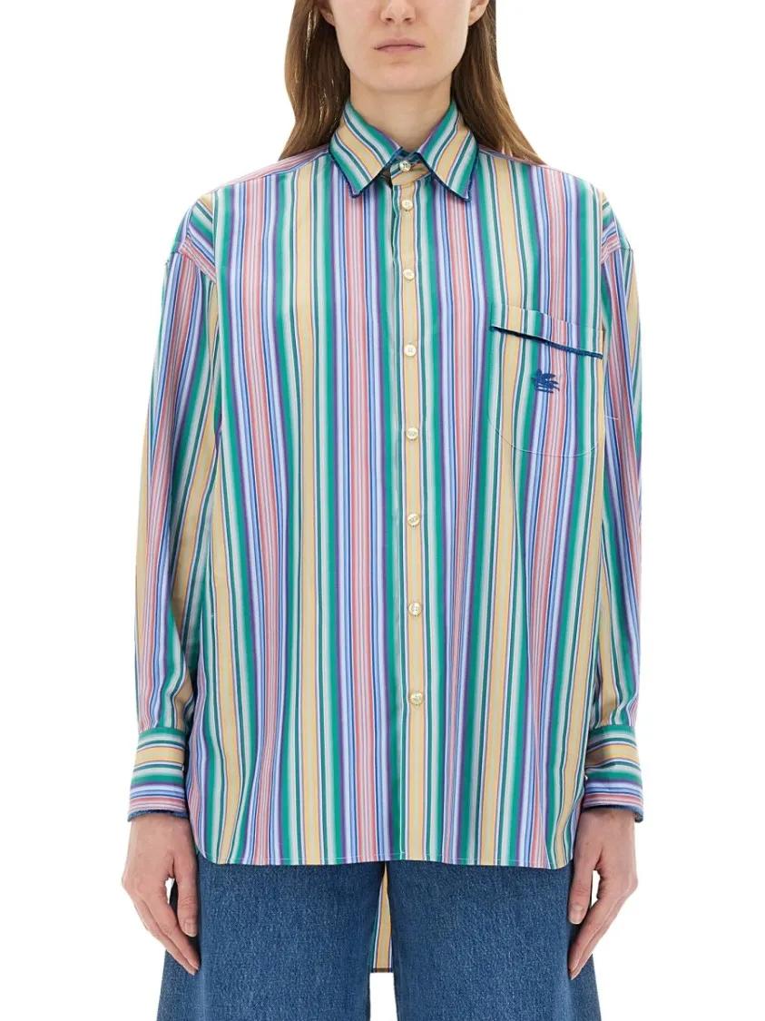 Thumbnail - Etro - Jacquard Striped Pattern Cotton Shirt - Größe 40 - multi