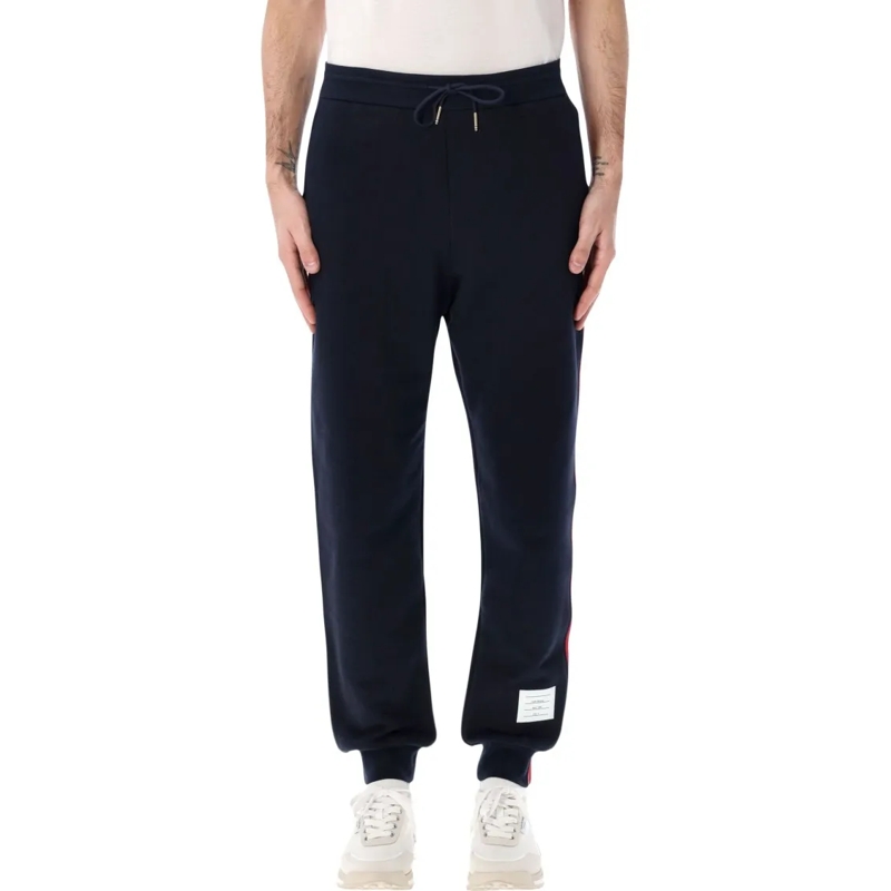 Thom Browne Pantalon de jogging Grosgrain-Trimmed Tapered Sweatpants With Signatur Black