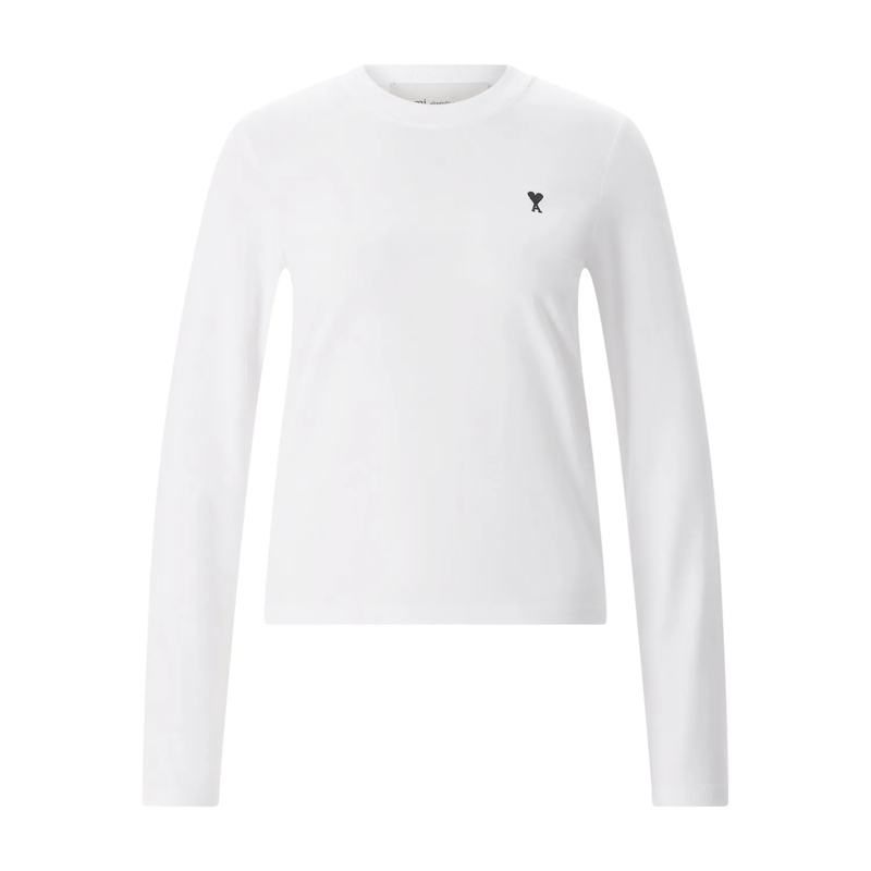 AMI Paris T-Shirt Langarmshirt aus Baumwolle weiß