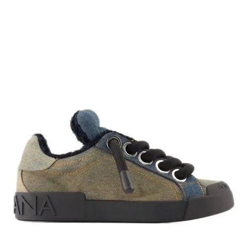 Dolce&Gabbana Low-Top Sneaker Portofino Custom Patch Sneakers  - Blue - Denim Multicolor