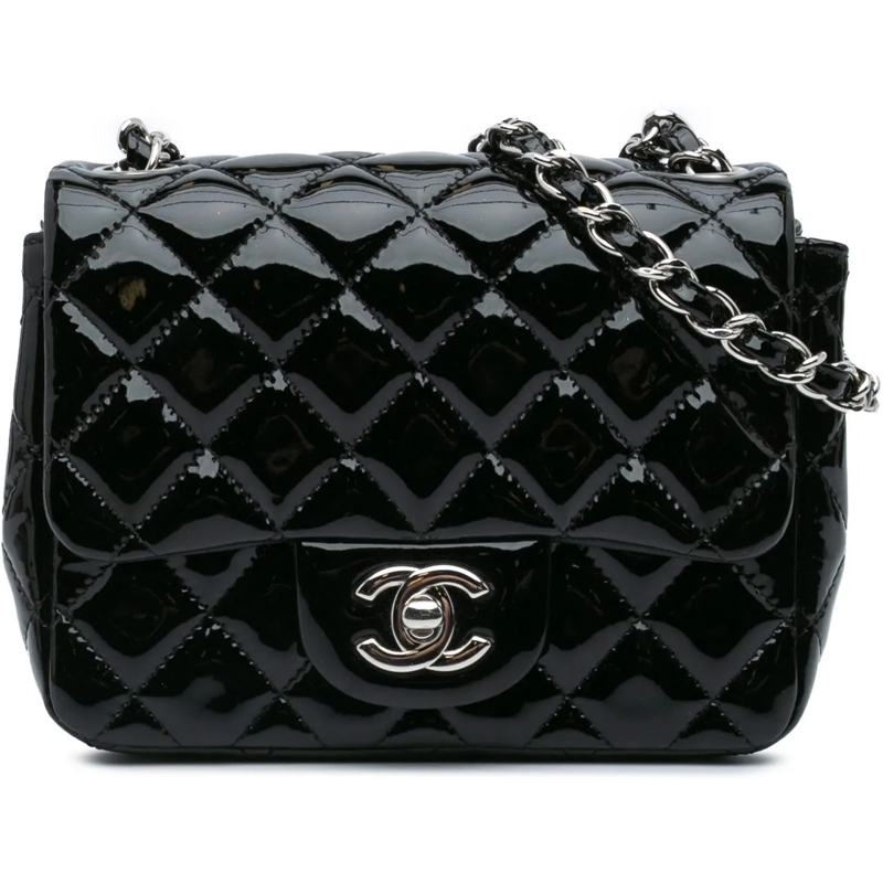Chanel Sac à bandoulière Mini Square Classic Patent Single Flap schwarz