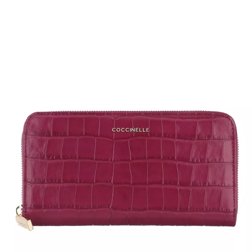 Coccinelle Croco Shiny Soft Wallet Leather Deep Violet Portemonnaie mit Zip-Around-Reißverschluss
