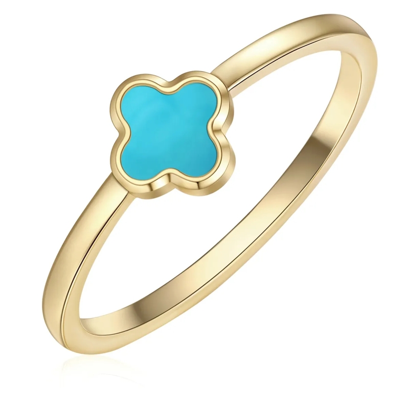 Glanzstücke München Ring Edelstahl Ring Türkis (synth.) Kleeblatt gold(Image 3)