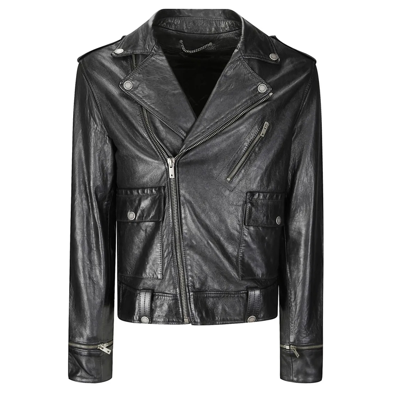 Golden Goose  Regular Fit Leather Jacket With Zip Closure Black