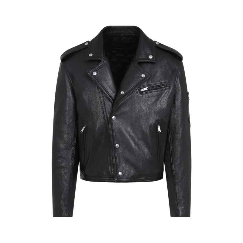 Prada Veste en cuir Cropped Black Biker Jacket In Premium Goat Leather Black