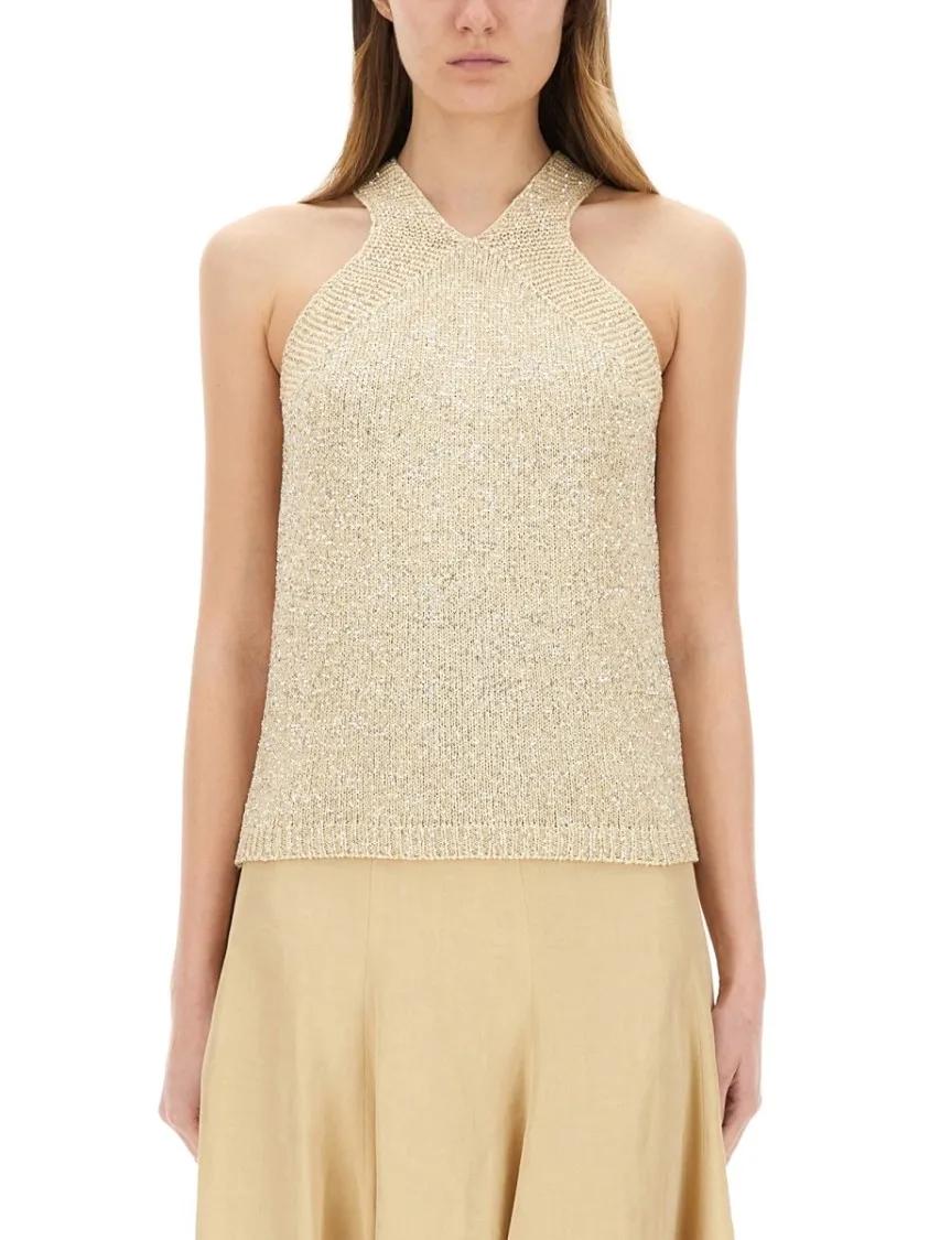 Thumbnail - Fabiana Filippi - Textured Knit Tank Top - Größe 44 - beige
