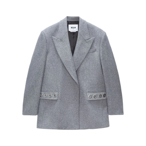 MSGM Blazer Heather Grey Eyelet-Embellished Single-Breasted Bl Grey