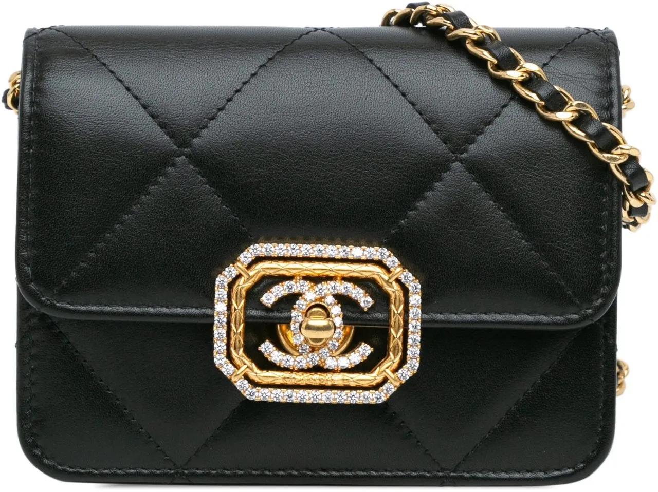 Chanel Hobo bags 2021-2024 Quilted Calfskin Strass Card Holder On C in zwart