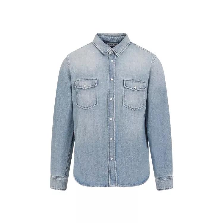 Saint Laurent - Oversize Pointy Pockets Light Blue Cotton Shirt - Größe M - blue