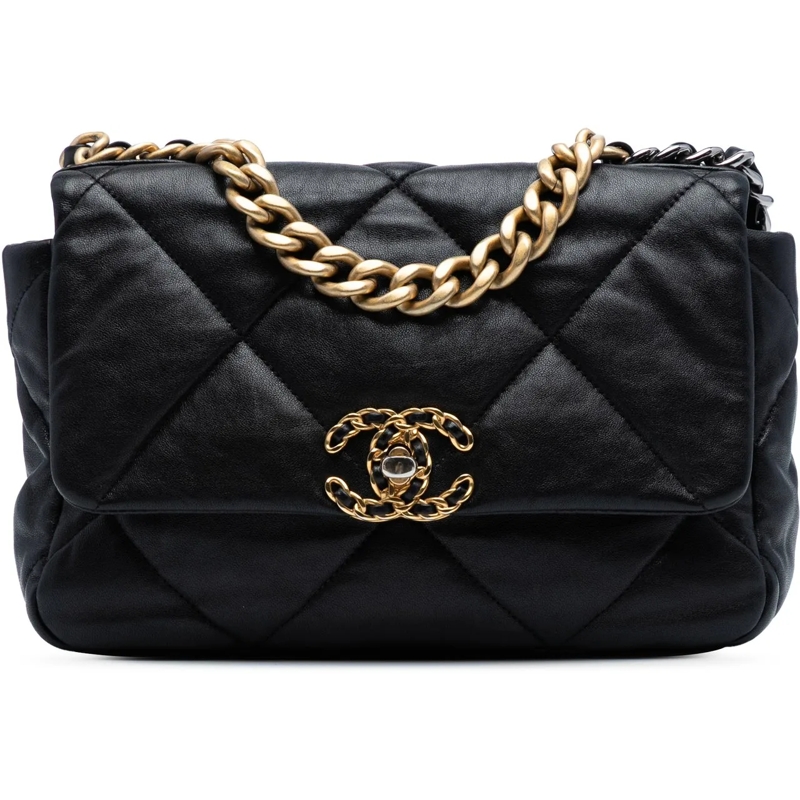 Chanel Sac à bandoulière Medium Lambskin 19 Flap schwarz