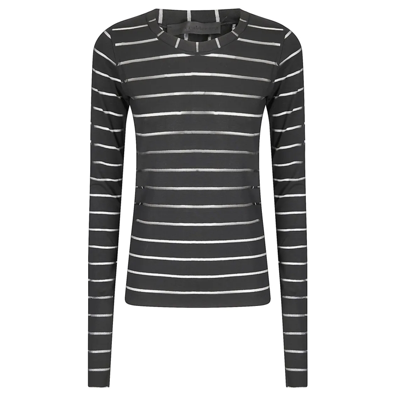 Maria Calderara Langärmeliges Oberteil Semi-Sheer Crew Neck Tops Black