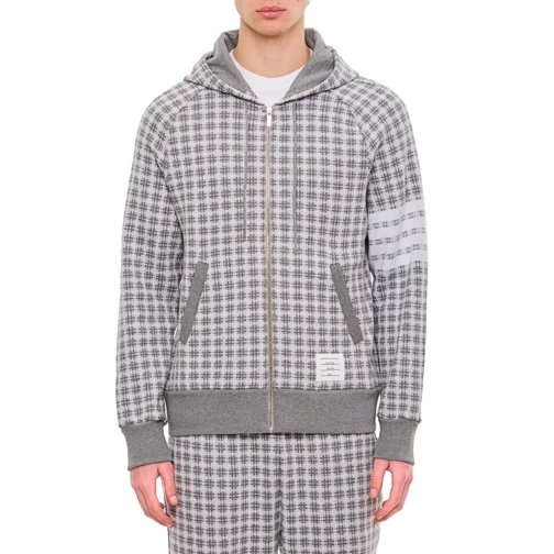 Thom Browne 4 Bar Zip Up Cotton Hoodie Grey 