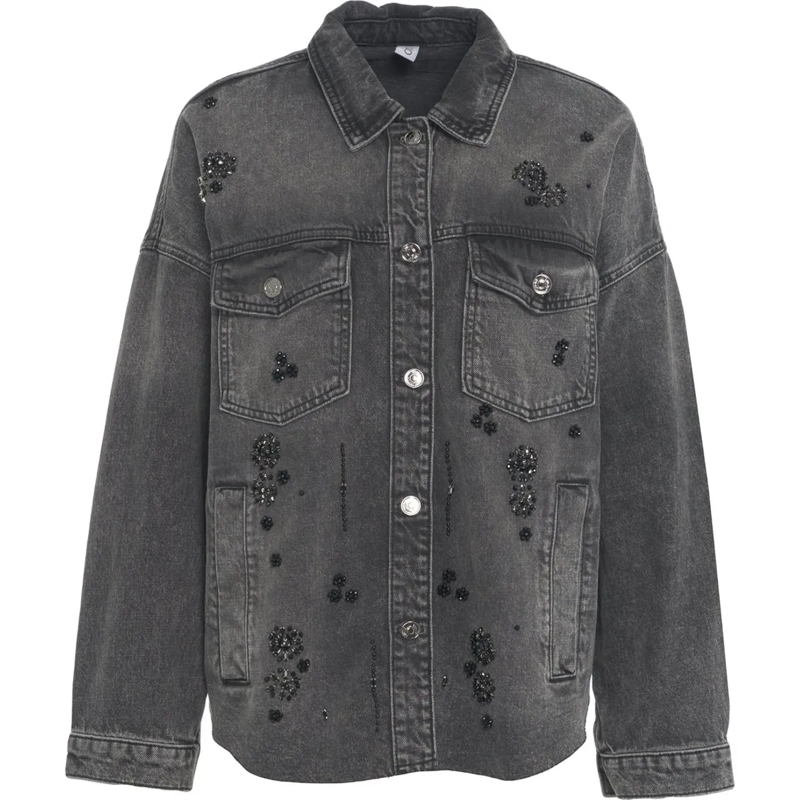 LIU JO Übergangsjacke Denim jacket with rhinestones schwarz