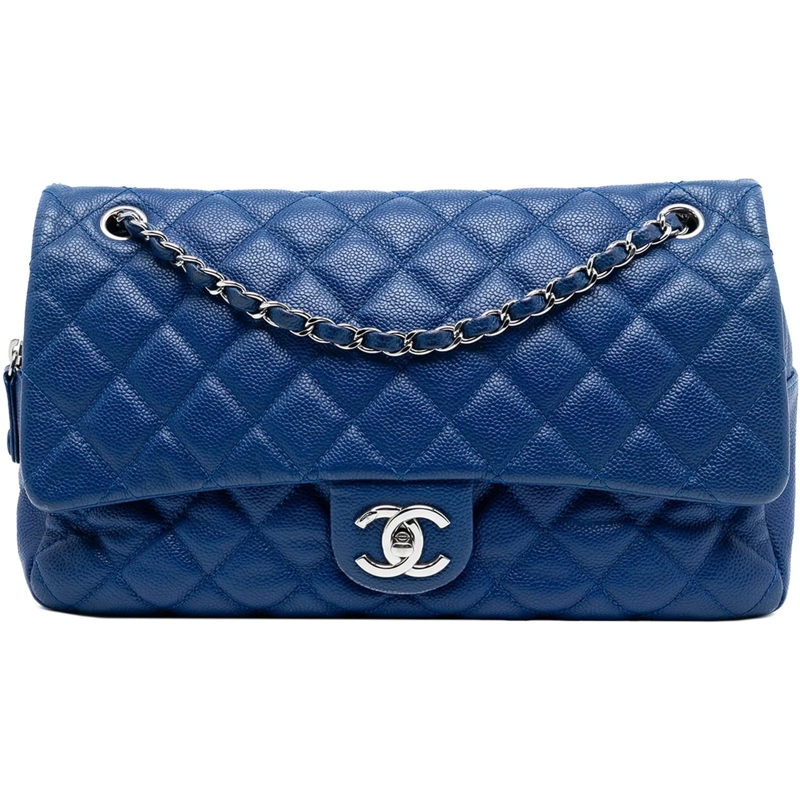 Chanel Schultertasche Jumbo Quilted Caviar Easy Flap blau