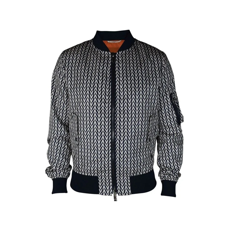 Valentino Garavani Bomberjack Navy Blue Bomber Jacket Grey