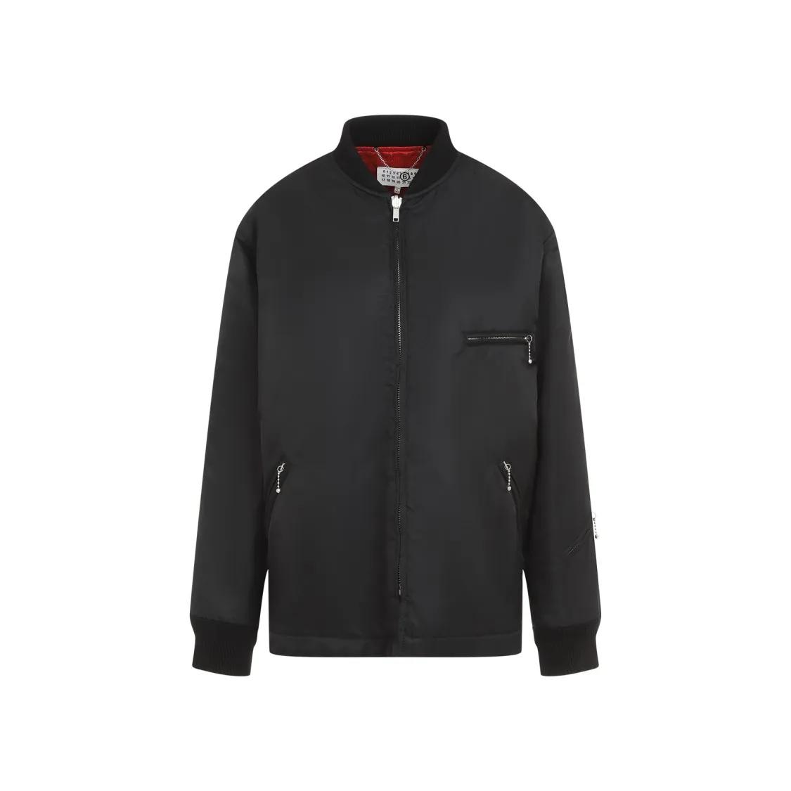 MM6 Maison Margiela - Black Stand-Up Ribbed Collar Jacket - Größe 40 - schwarz