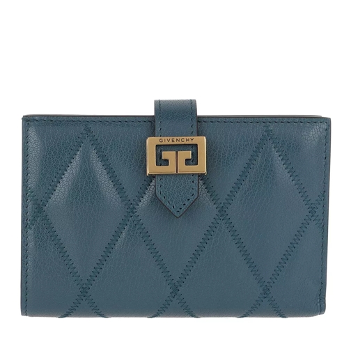 Givenchy Diamond Quilted Wallet Leather Oil Blue Bi-Fold Portemonnee