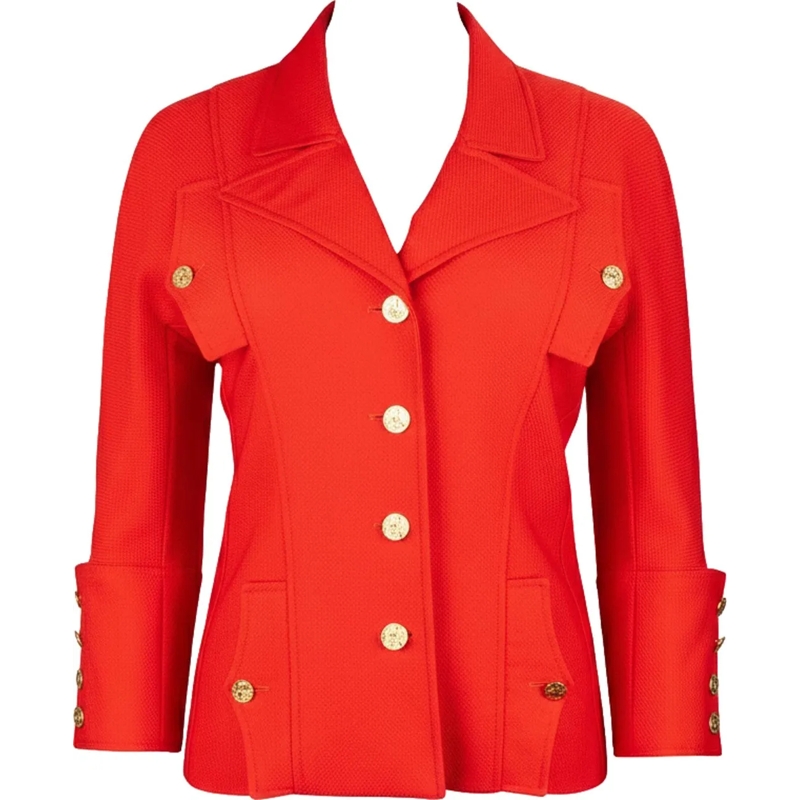 Chanel Übergangsjacke Chanel Rouge Cotton Gold Tone Button Jacket (DE32  rot