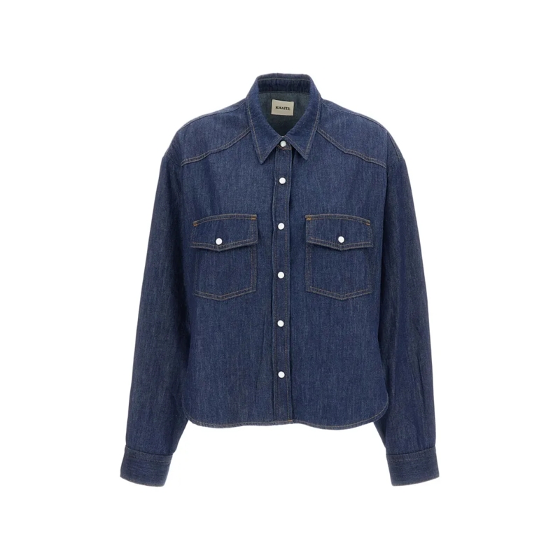 Khaite Spijkerjasje Structured Blue Jacket With Clean Lines Blue