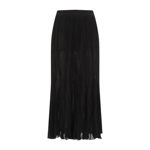 TOTEME Crinkled Plisse Black Cotton Midi Skirt Black Midi-kjolar