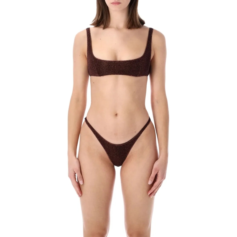 Oséree  Sporty Bandeau Bikini With High-Leg Bottoms Brown