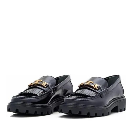 Tod's Logo Chain Leather Loafers Black Ballerine