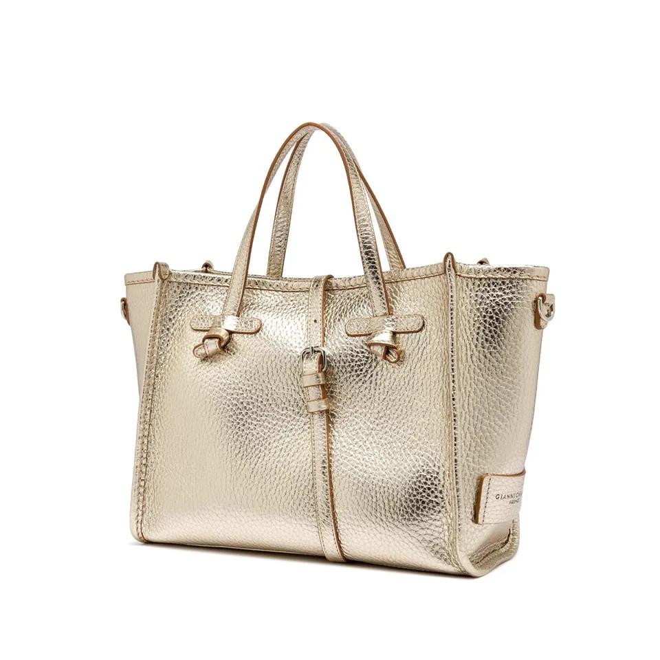 Gianni Chiarini Shoppers & Totes Marcella Textured Gold Calf Leather Bag in goud