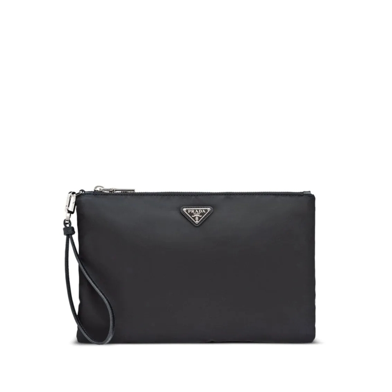 Prada Sac à bandoulière Re-Nylon Triangle-Logo Clutch Bag Black