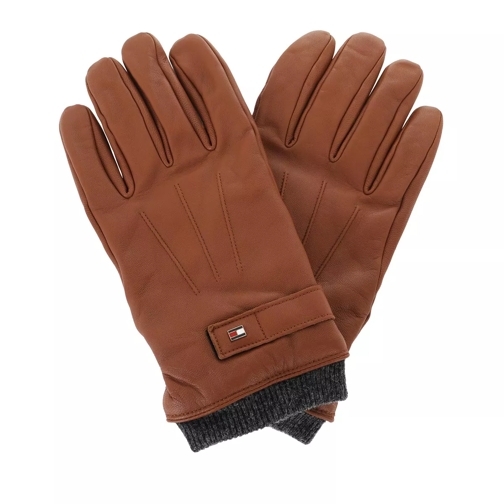 Tommy Hilfiger Elevated Flag Leather Mix Gloves Cognac Handschoen