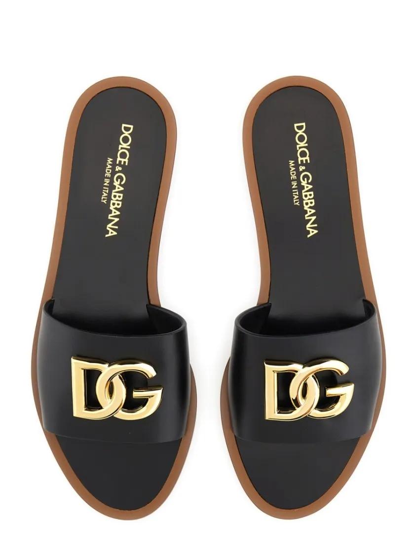 Thumbnail - Dolce&Gabbana Sandalen - Leather Slide Sandals - Gr. 35 (EU) - in Schwarz - für Damen