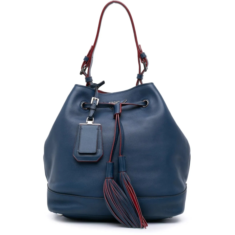 Prada Sac à bandoulière Soft Calf Tassel Convertible Drawstring Bucket Bag blau