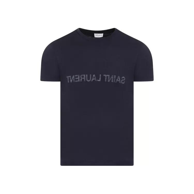 Saint Laurent - Blue Cotton Reverse Logo T-Shirt - Größe XL - blue