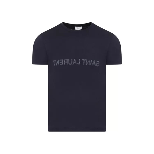 Saint Laurent Blue Cotton Reverse Logo T-Shirt Blue 