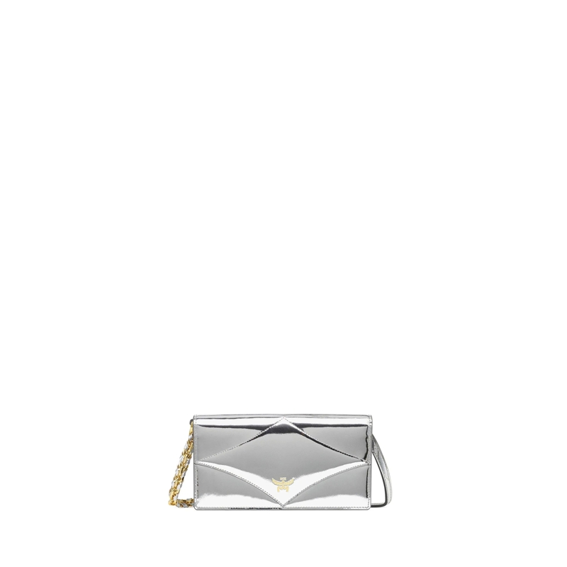 MCM Geldbörse Wallets Diamond Kettenriemen-Portemonnaie aus Lede silber